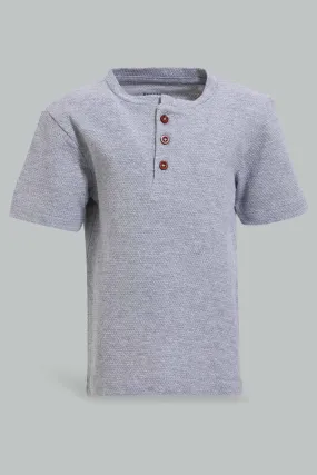 Grey Henley T-Shirt For Baby Boys