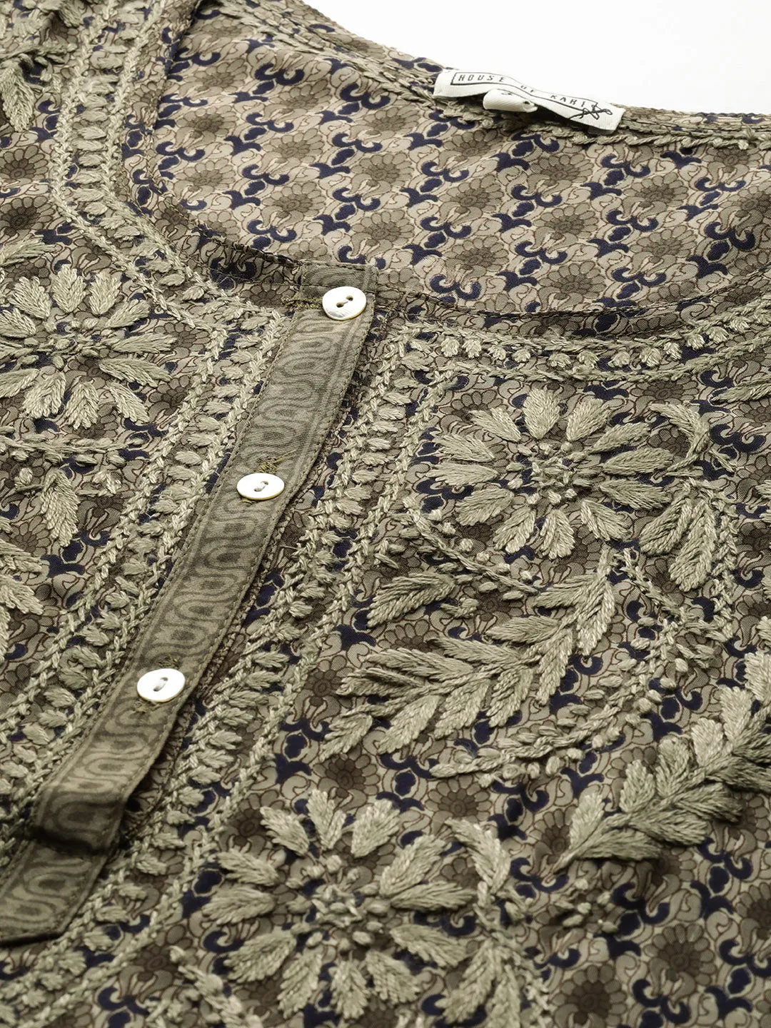 Hand embroidery Chikankari Tunic-Dark Green