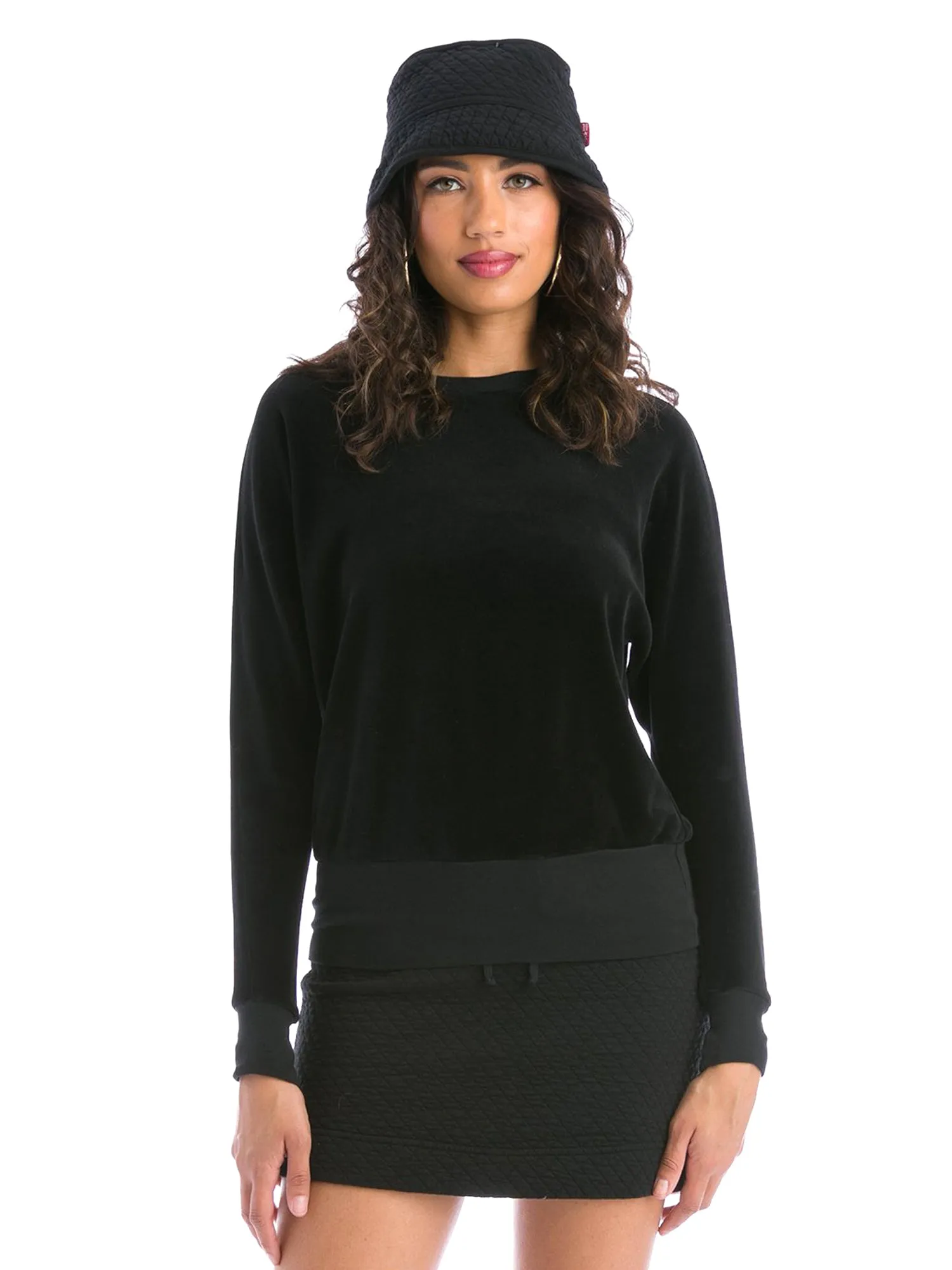 Hard Tail Velour Long Sleeve Banded Pullover Top (V-199)