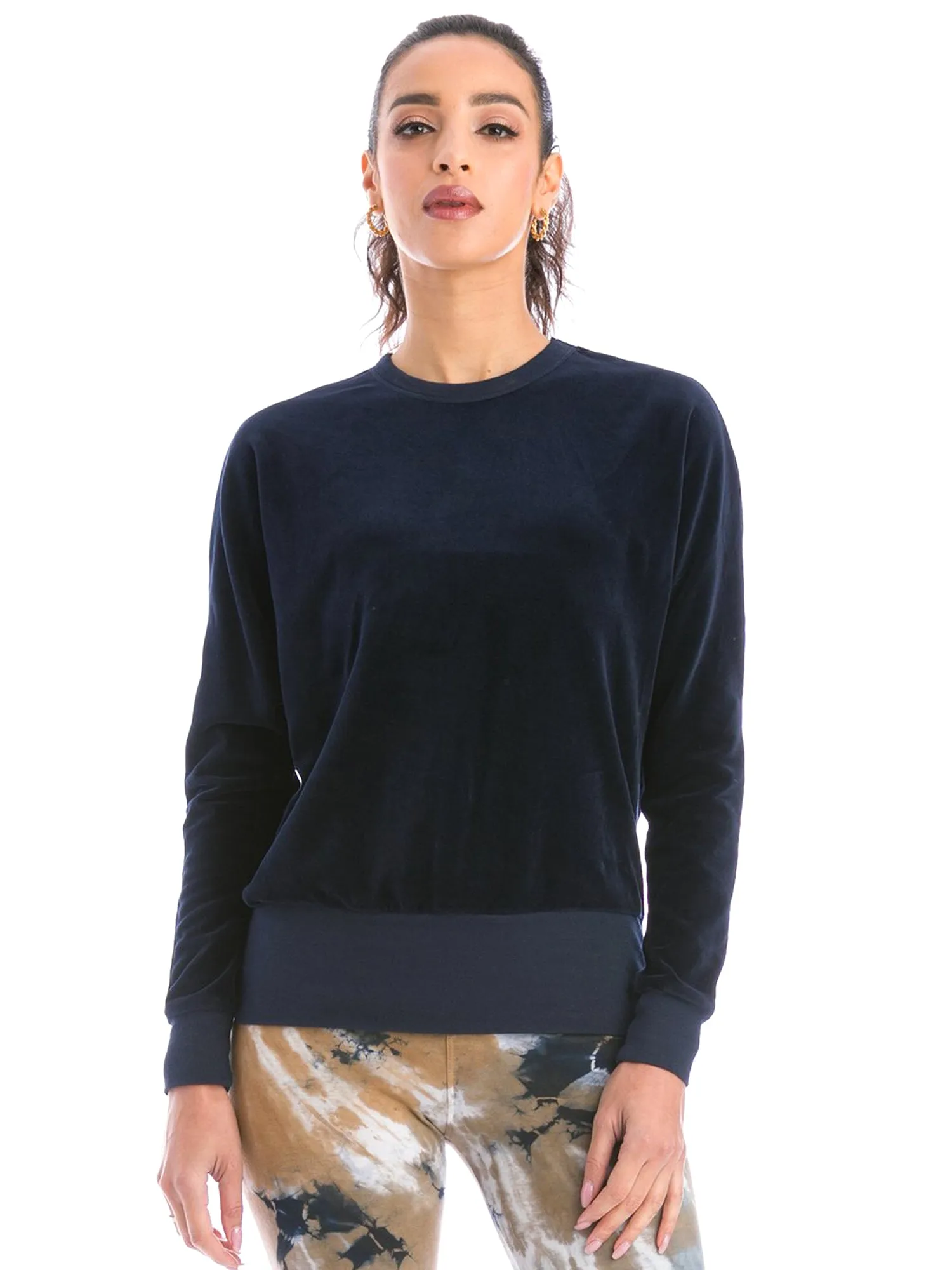 Hard Tail Velour Long Sleeve Banded Pullover Top (V-199)