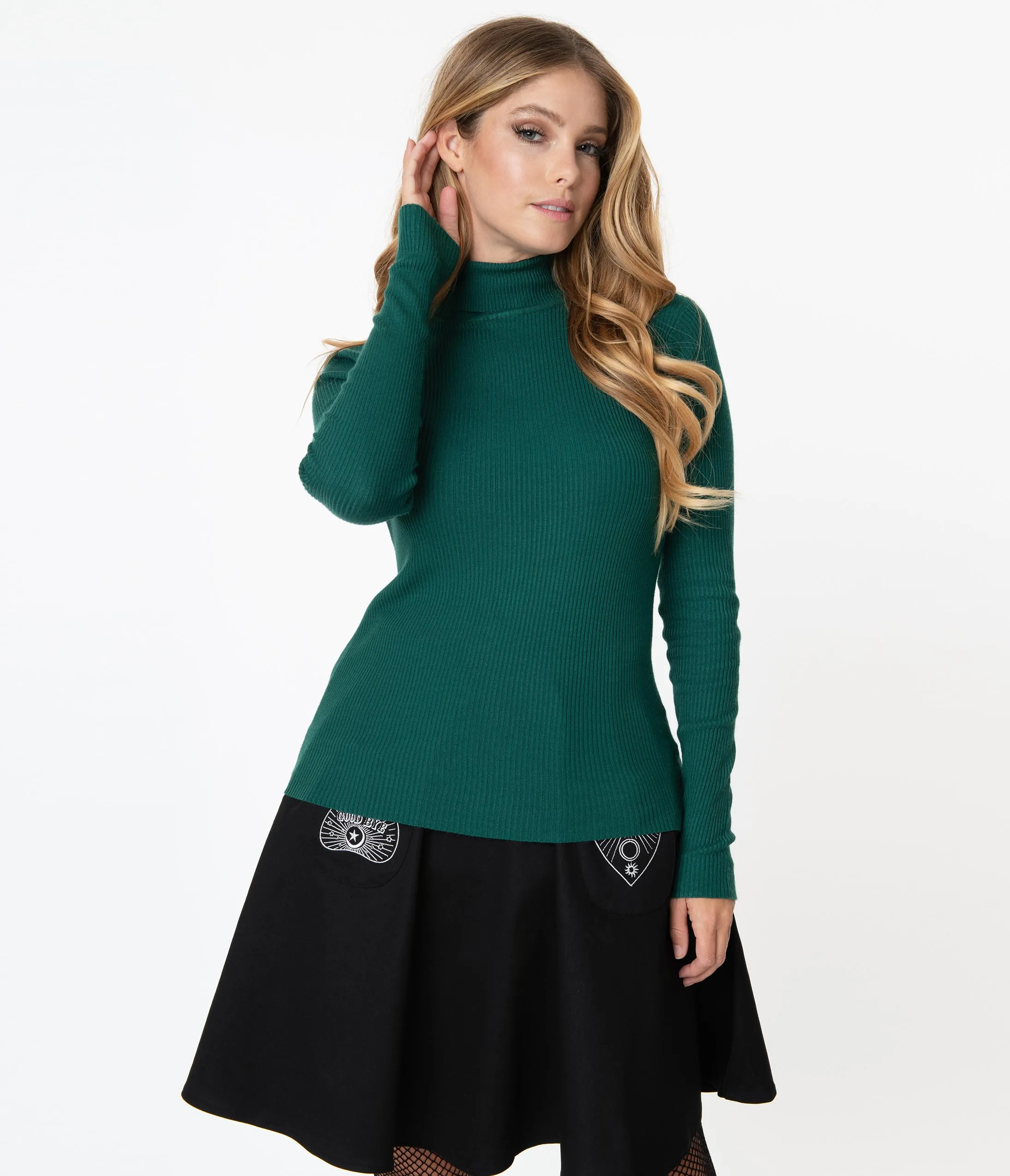 Hell Bunny Dark Green Turtleneck Spiros Top