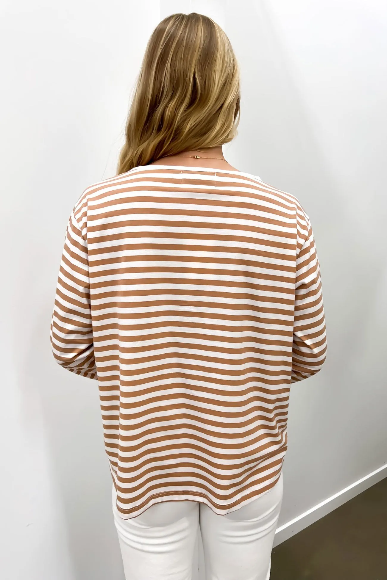 Henley Long Sleeve Toffee Stripe