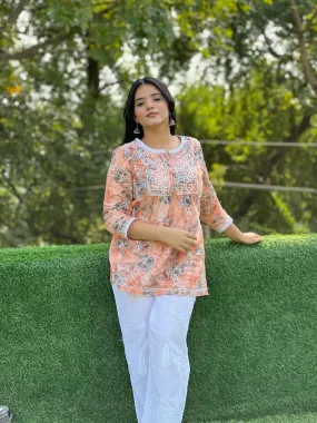 HOK Chikankari Tunic for Women Peach