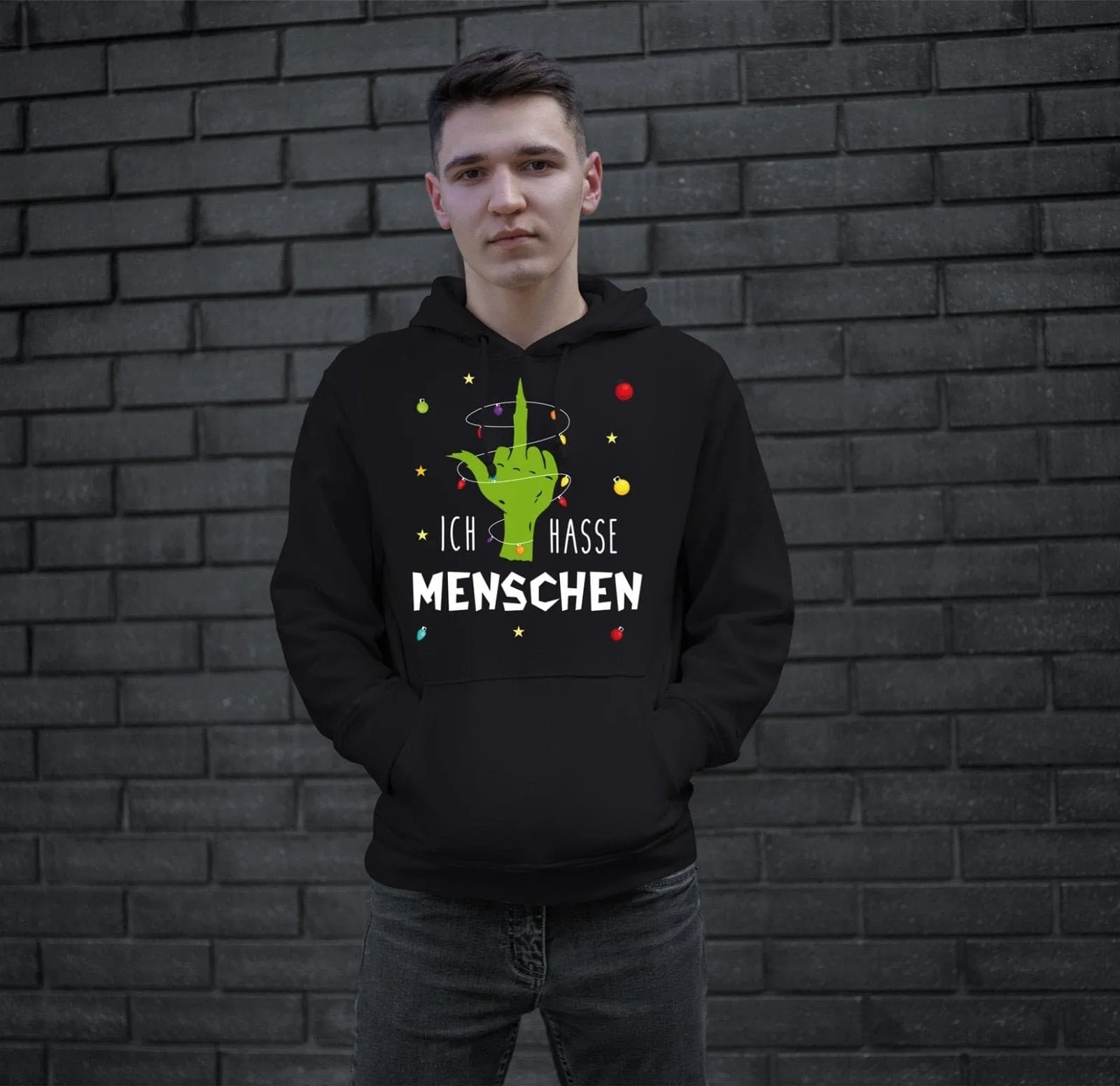 Hoodie - Grinch - Ich hasse Menschen (Mittelfinger)