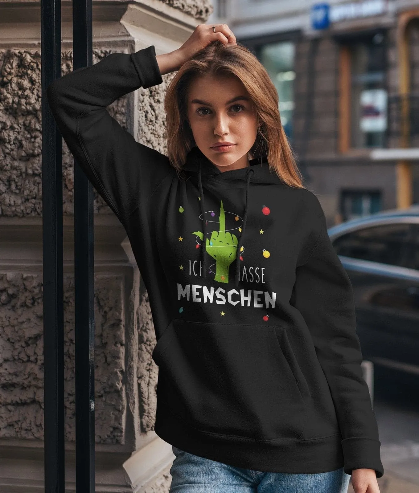 Hoodie - Grinch - Ich hasse Menschen (Mittelfinger)