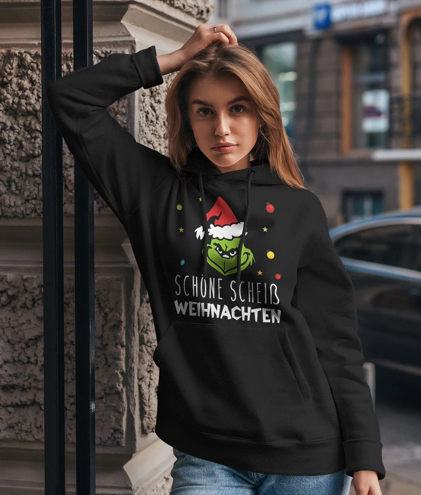 Hoodie - Grinch - Schöne scheiß Weihnachten (Gesicht)