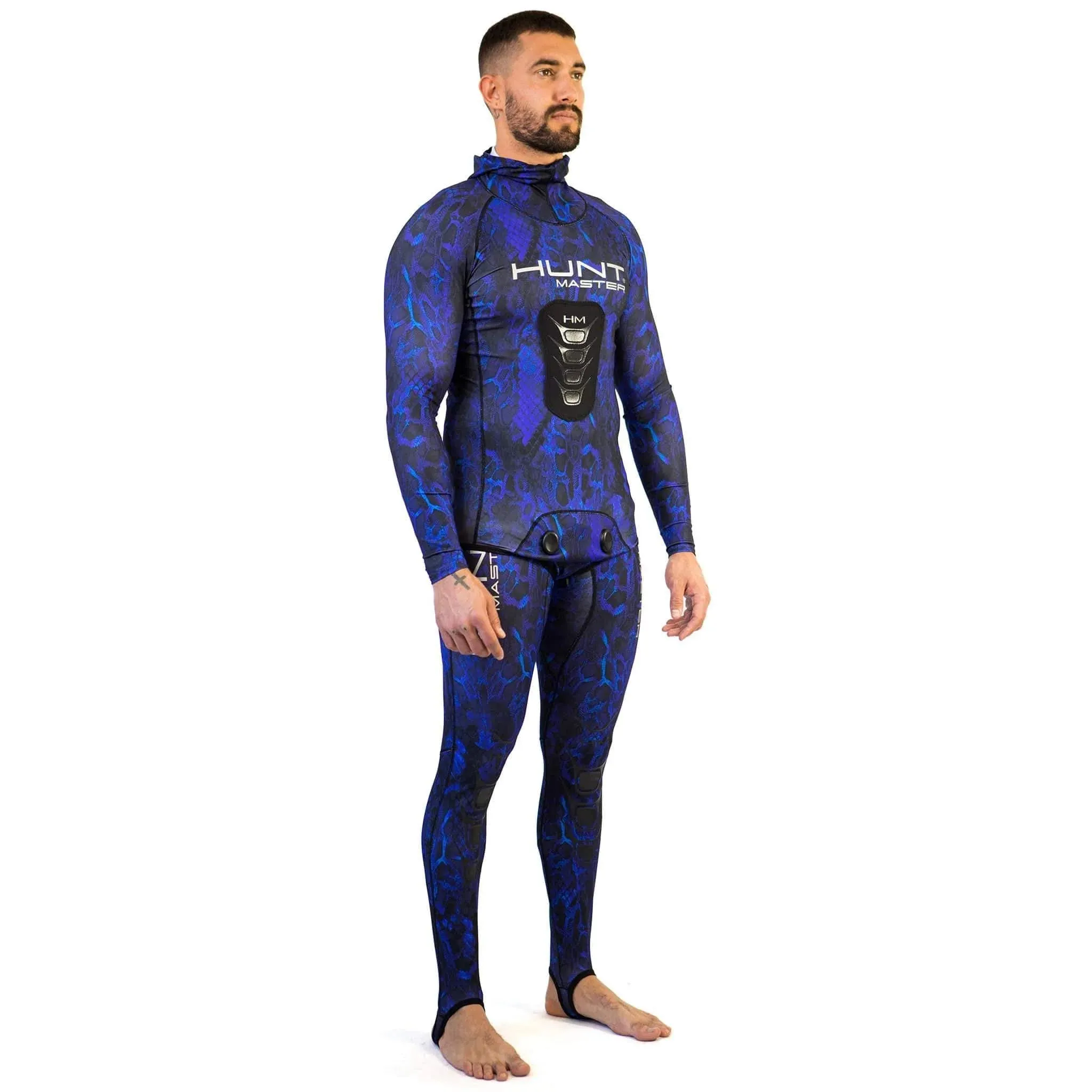 Hunt Master Hooded Spearfishing Rashguard Top & Long John Pants with Chest Pad Combo - Camo - Unisex