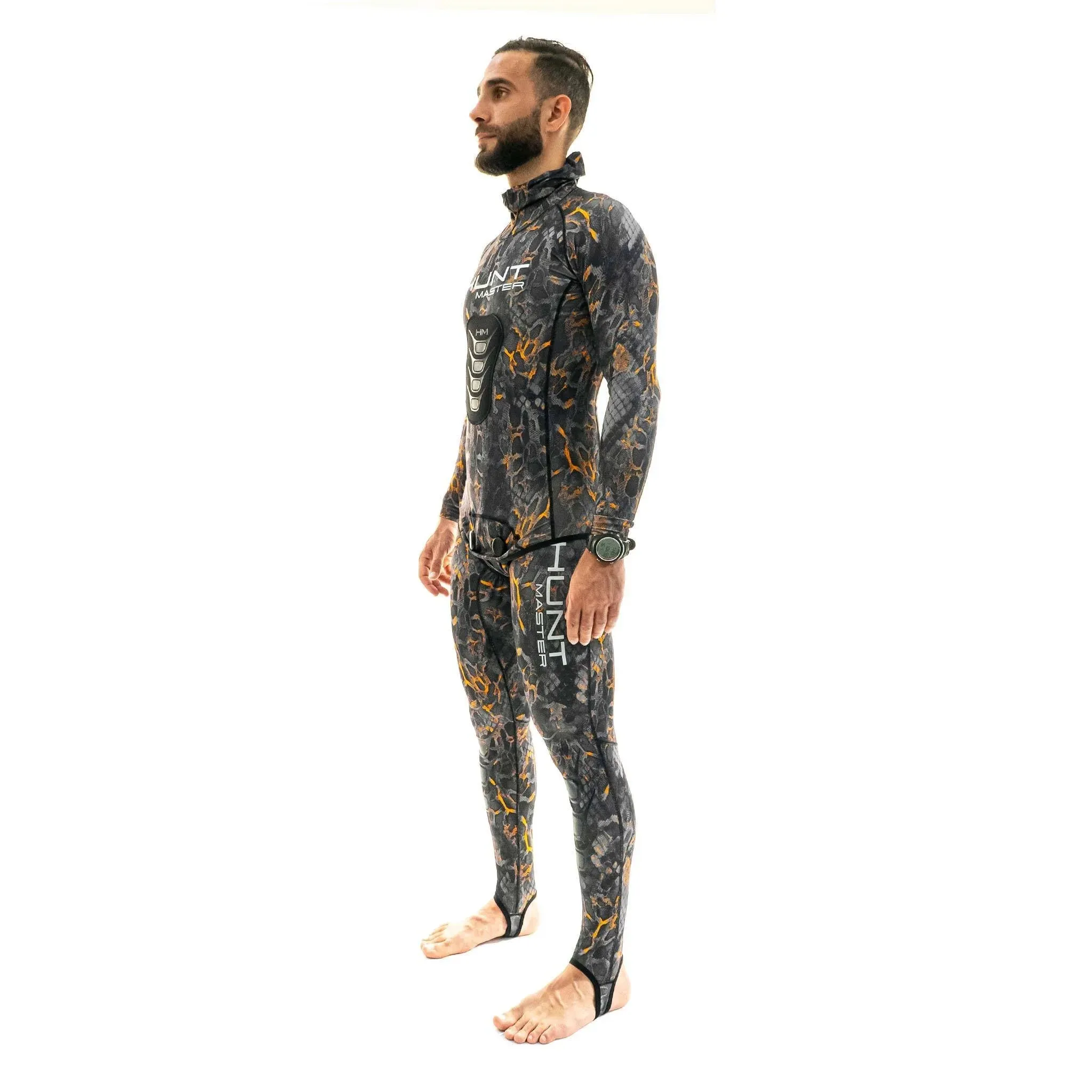 Hunt Master Hooded Spearfishing Rashguard Top & Long John Pants with Chest Pad Combo - Camo - Unisex