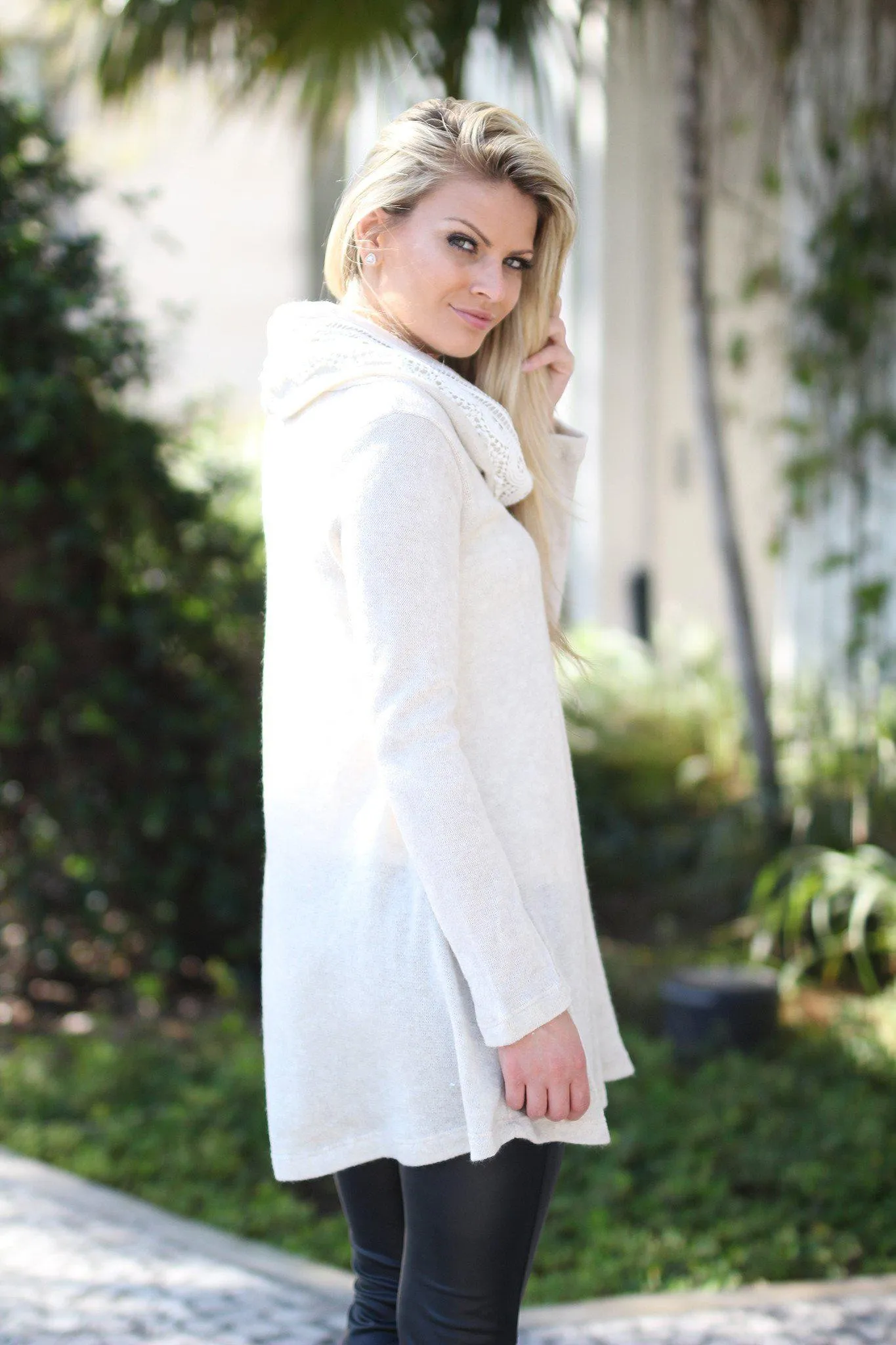 Ivory Sweater Tunic with Lace Neck