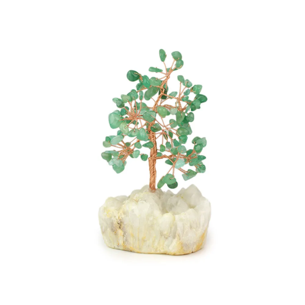 Jade Copper Tree on White Crystal Base