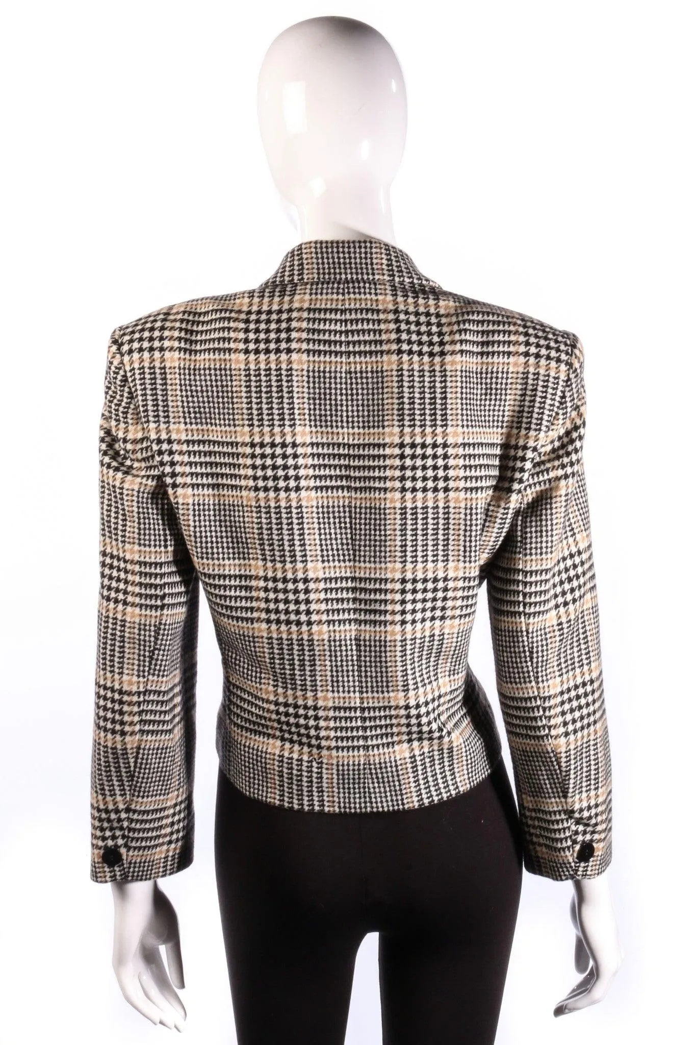 Jaeger Tweed Jacket Wool Black and Tan Check UK 12