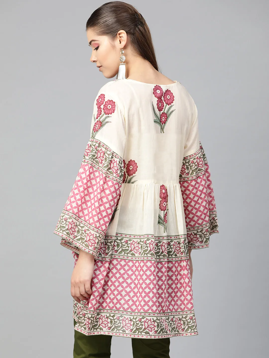 Jashvi Beige & Pink Printed Tunic