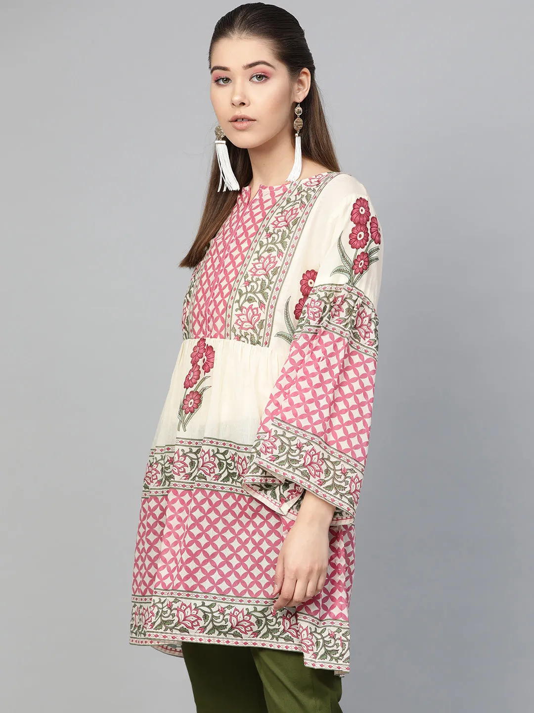 Jashvi Beige & Pink Printed Tunic