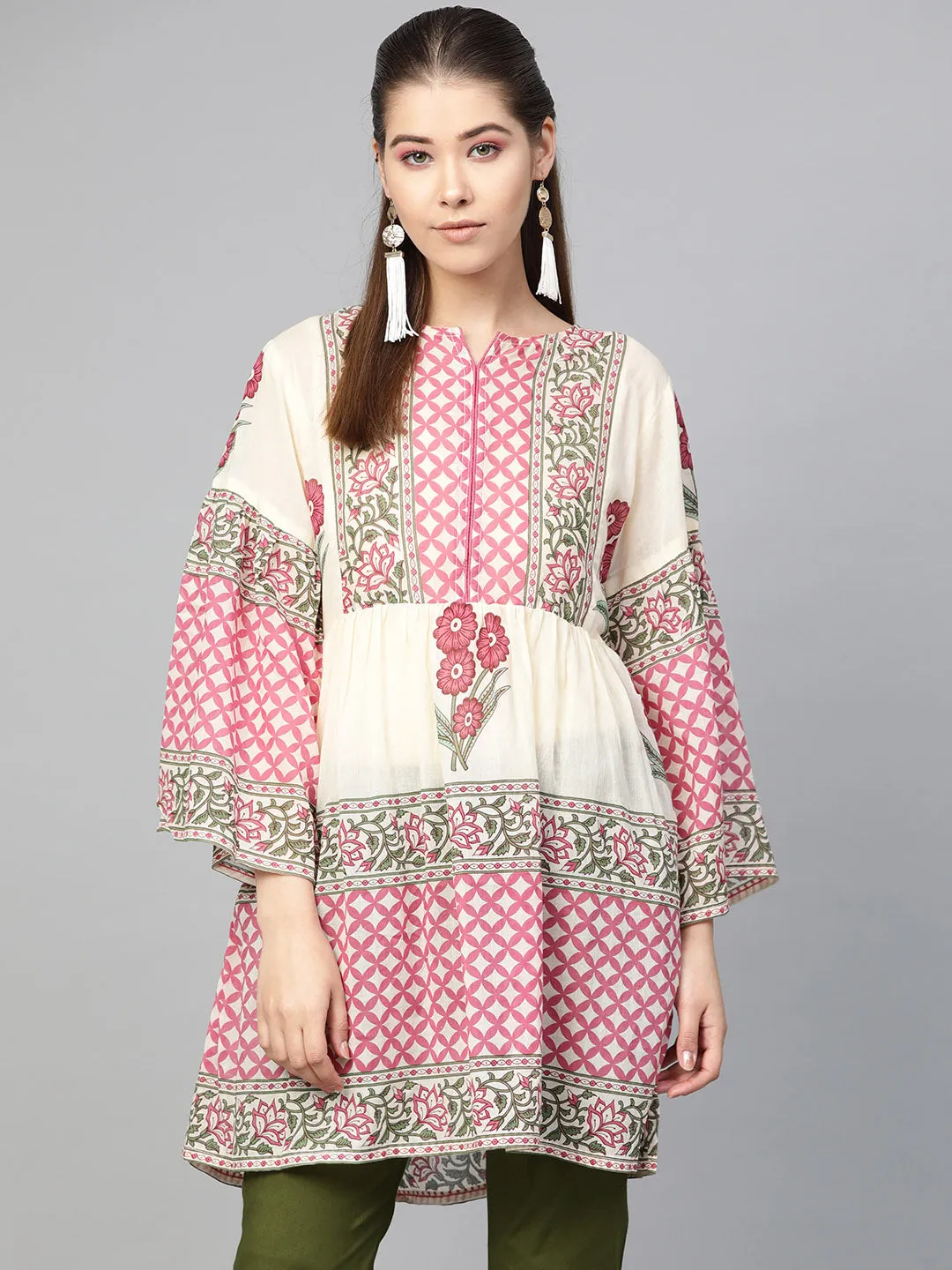 Jashvi Beige & Pink Printed Tunic