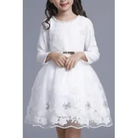 Ketty More Kids Girls Beaded Neck Long Sleeve Lace Decorated Dress-KGDC1979