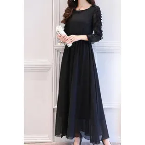 Ketty More Women Fit Waist Pleated Neck Long Skirt Dress-KMWDC2493