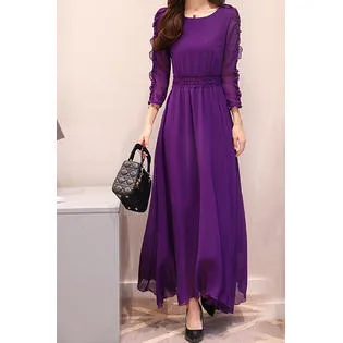 Ketty More Women Fit Waist Pleated Neck Long Skirt Dress-KMWDC2493