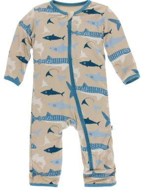 KicKee Pants Burlap Sharks Coverall with Zipper