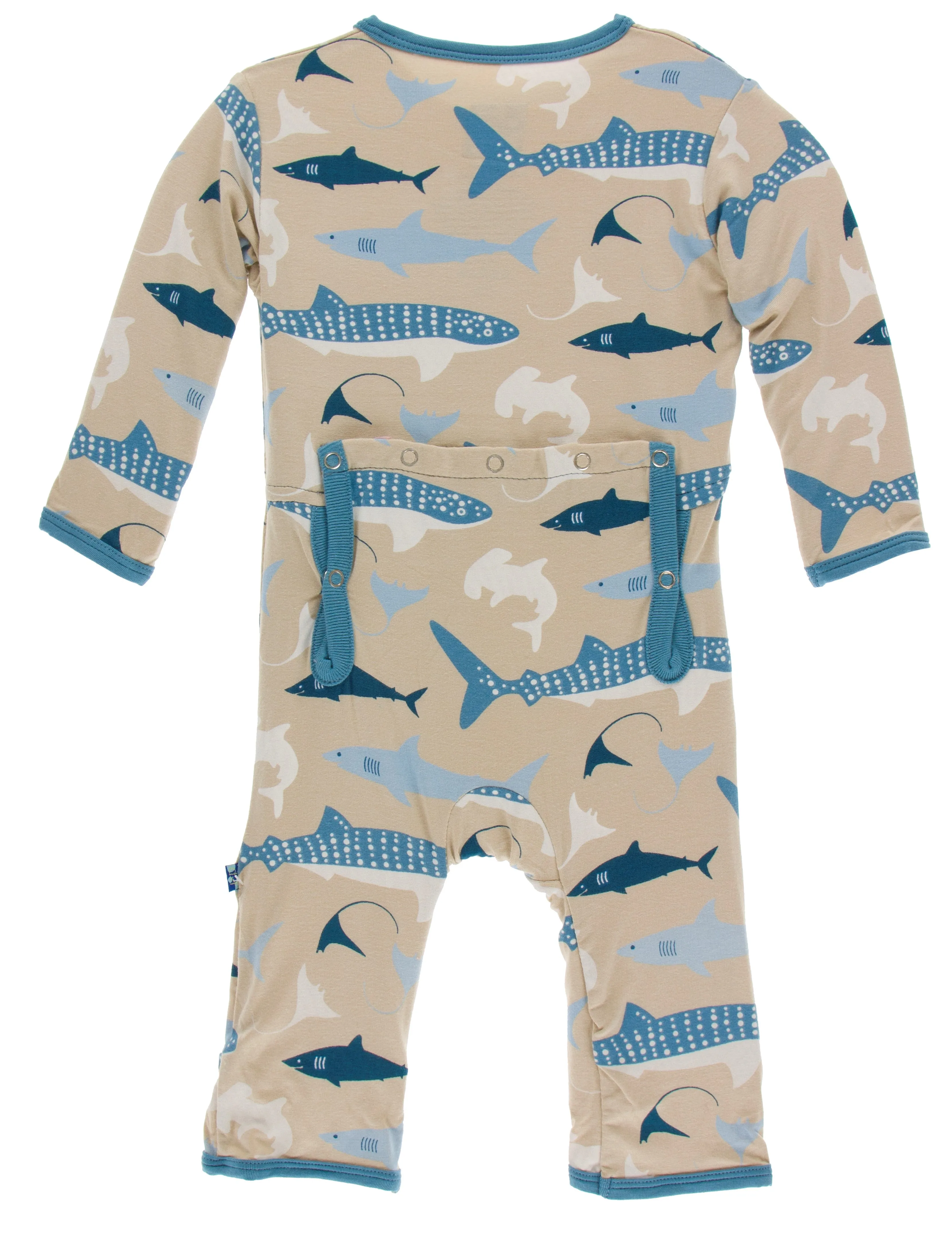 KicKee Pants Burlap Sharks Coverall with Zipper