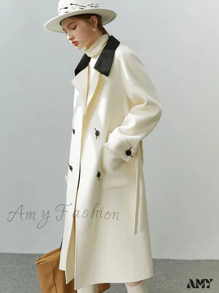 Korean Style Colorblock Lapel Double-sided Elegant Wind Mid-length Coat