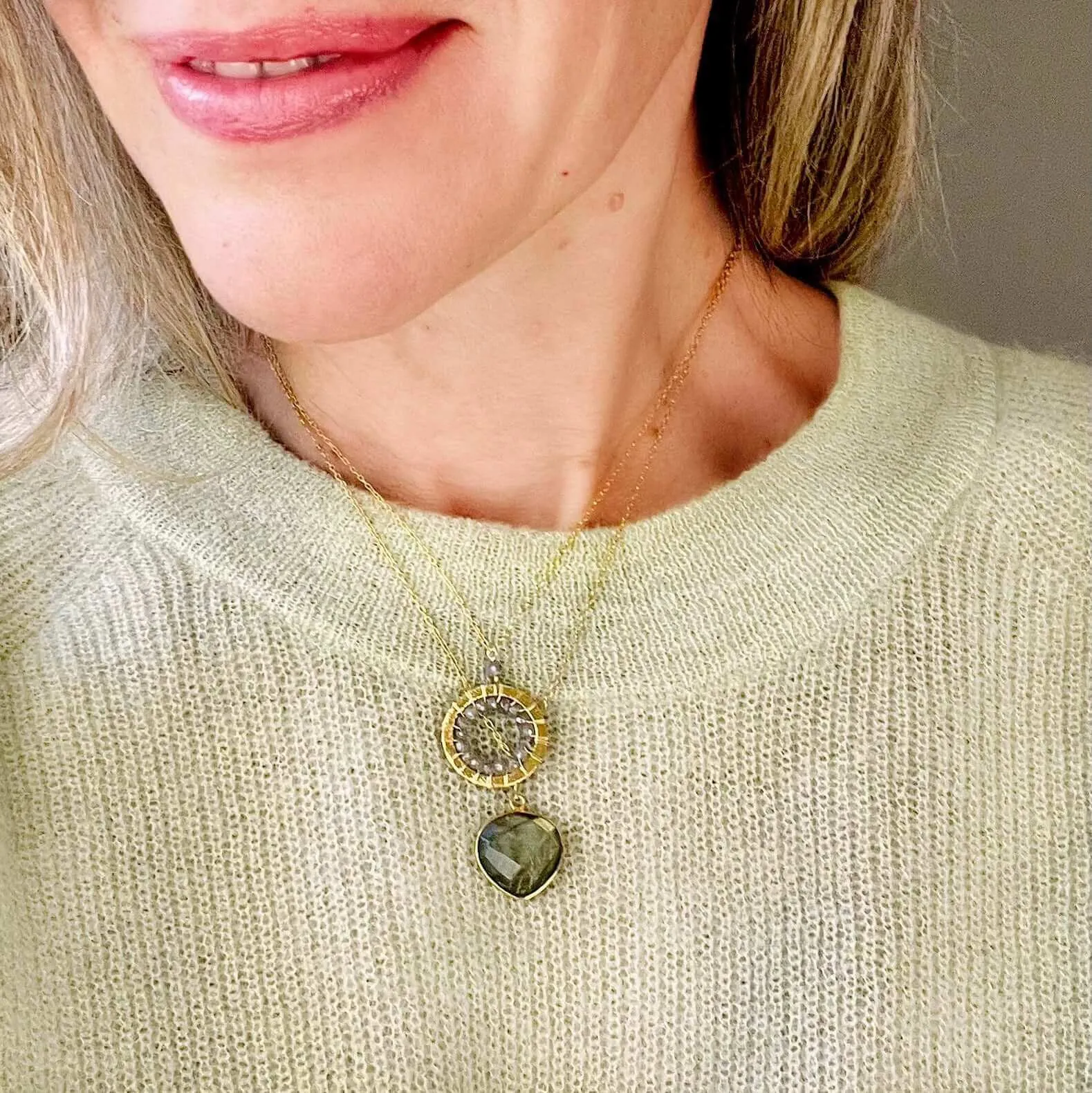 Labradorite Halo Mini Gold Pendant