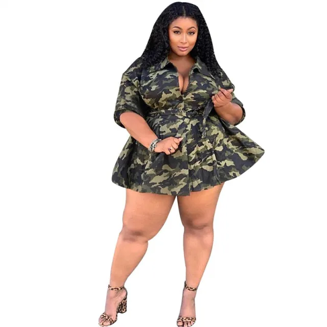 LANFUBEISI Fall Clothes for Women Plus Size Dresses Party Sexy Mini Dress with Lace Up Ladies Elegant Camo Dress