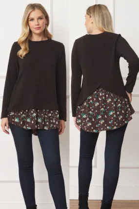 Layered Floral Tulip Hem Back Accent Top