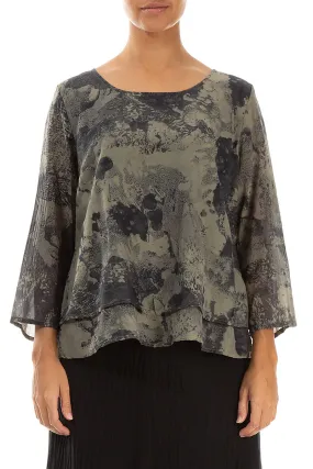 Layered Silver Sage Marble Silk Cotton Blouse