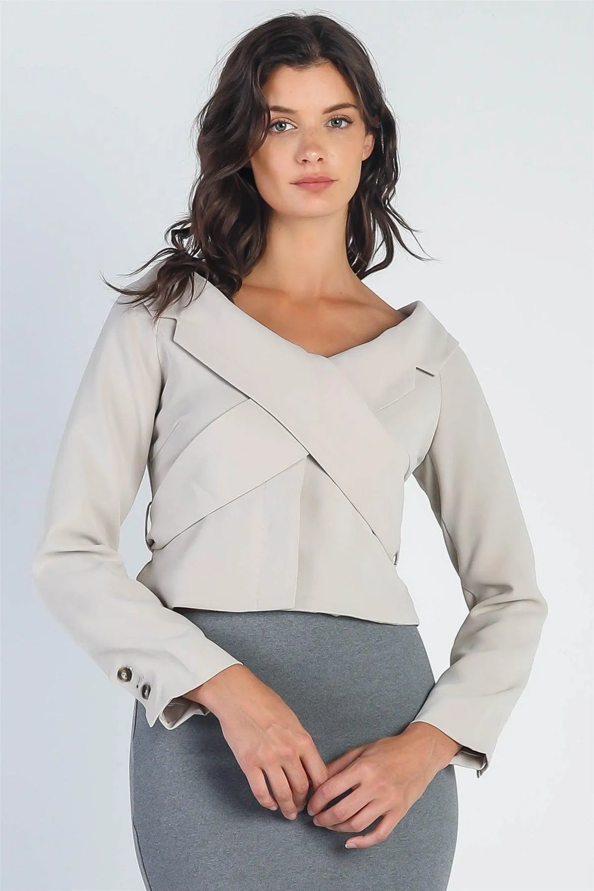 Light Grey Button Up Collared Back Tie Top /3-2-1