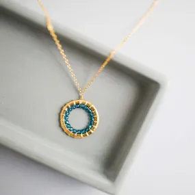 London Blue Quartz Halo Mini Gold Pendant