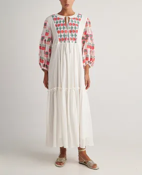 LONG EMBROIDERED TUNIC DRESS "BOUGANVILLA" MULTICOLOR