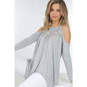 Long Sleeve Cold Shoulder Lace Detail Top