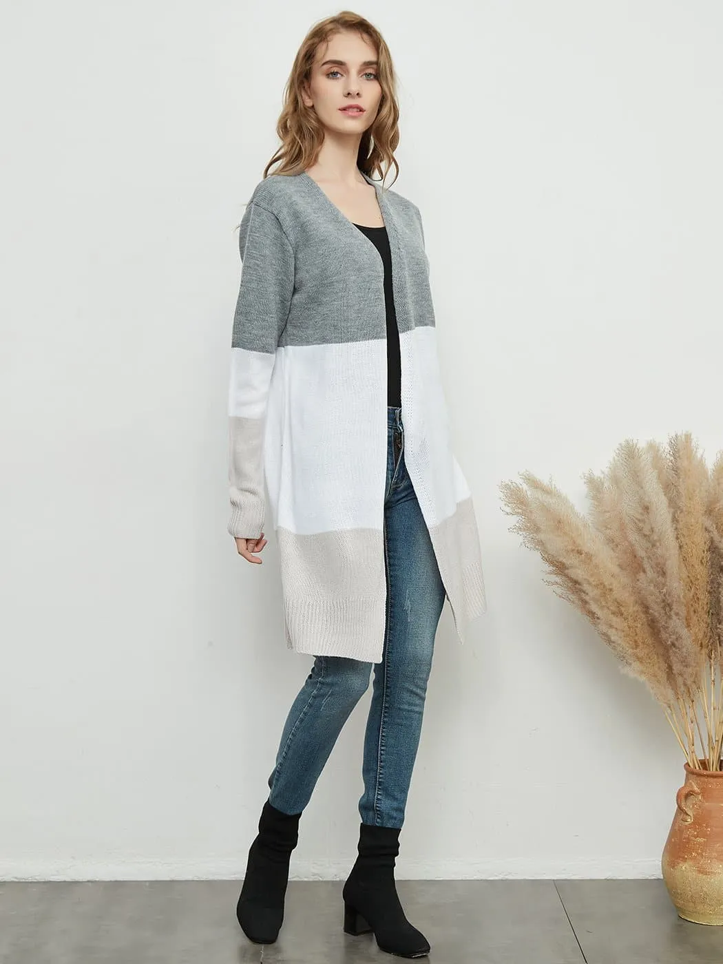 Long Sleeve Open Front Casual Knit Sweaters Coat Soft Outwear Striped Draped Kimono Cardigan