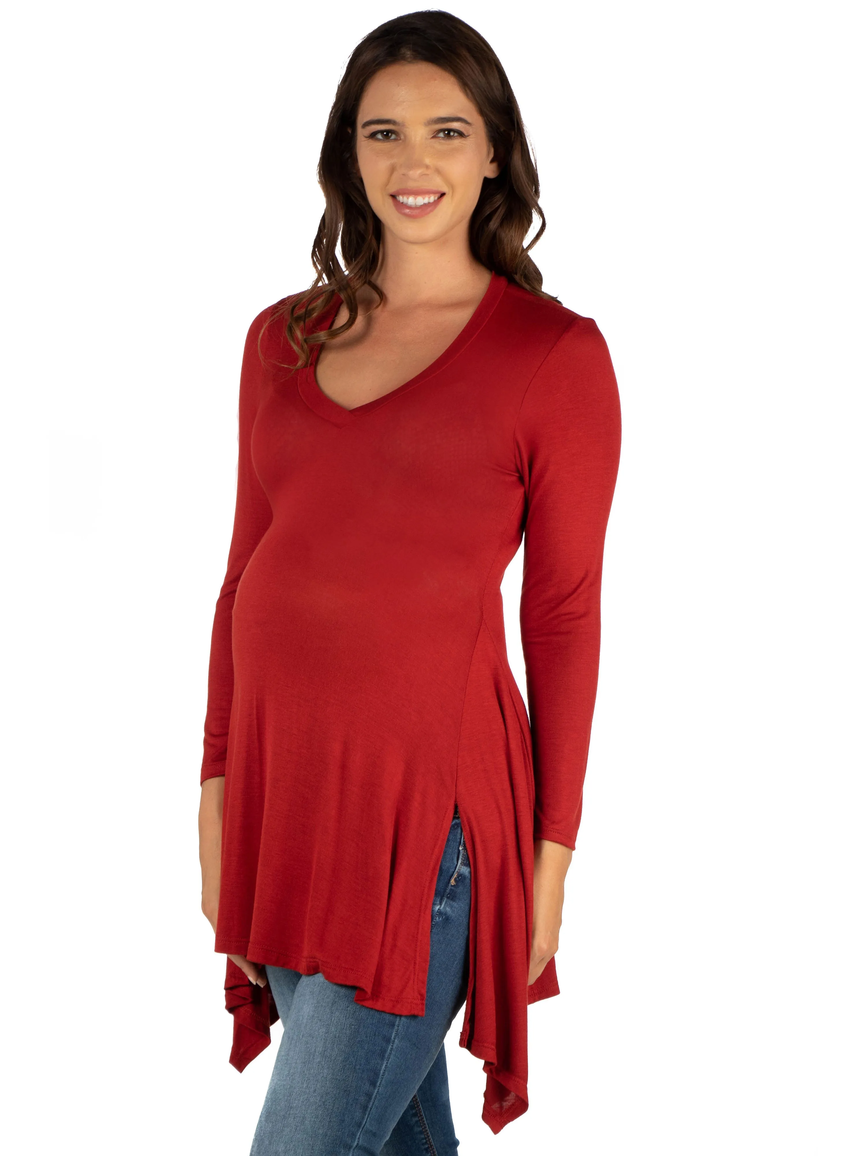 Long Sleeve Split Hemline Maternity  Tunic Top