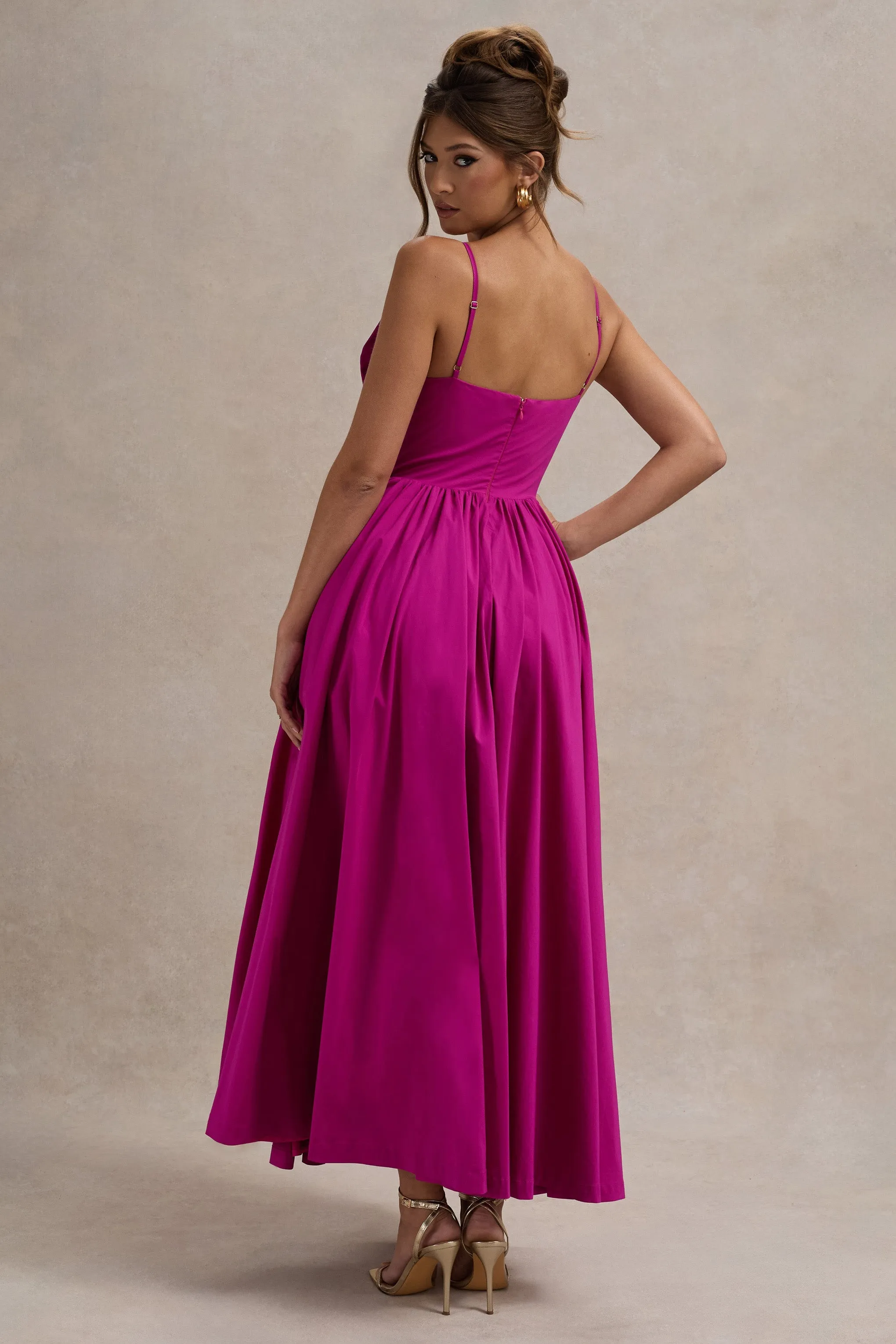 Loved Up | Fuschia Pink Strappy Pleated Maxi Dress With Bows