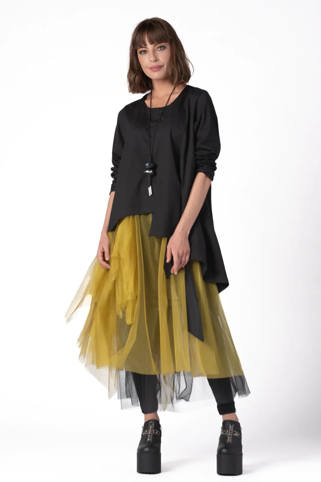 LUUKAA Layering Skirt in Black and Citrine Mesh