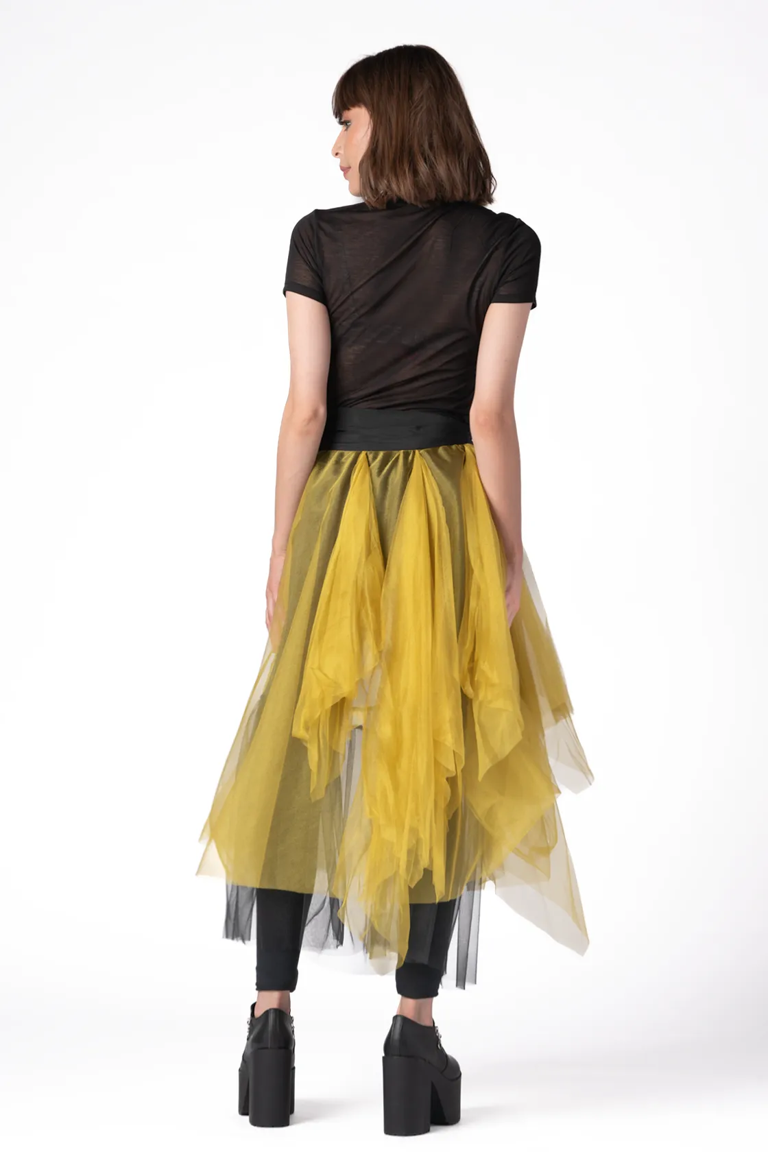 LUUKAA Layering Skirt in Black and Citrine Mesh