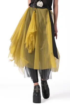 LUUKAA Layering Skirt in Black and Citrine Mesh