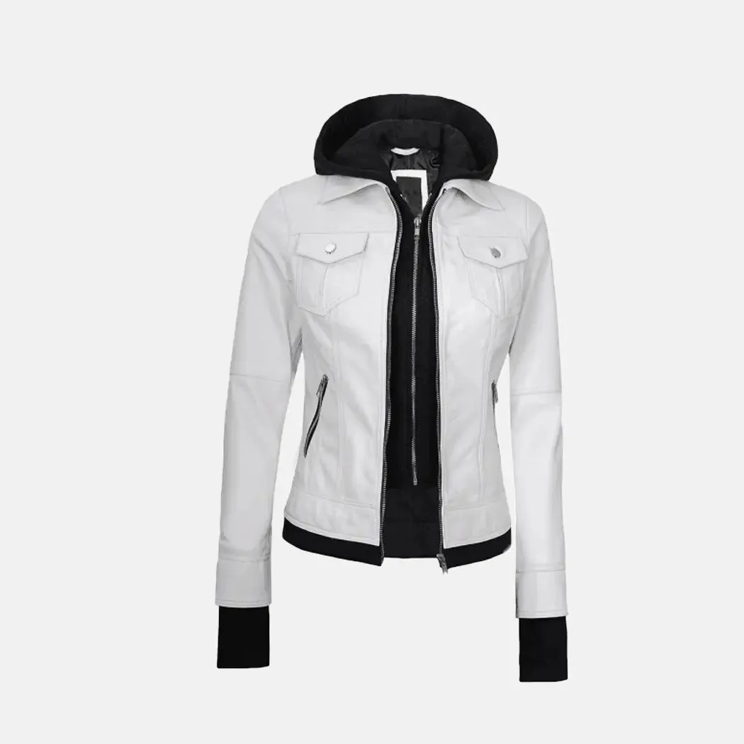 Lyra Lagoon Women's  Hooded Leather Jacket with Removable Hood