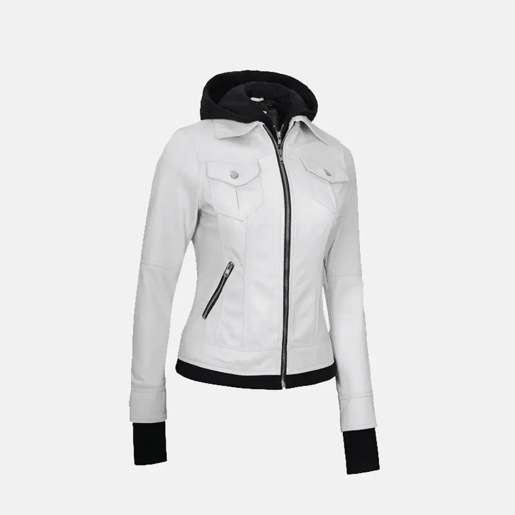 Lyra Lagoon Women's  Hooded Leather Jacket with Removable Hood