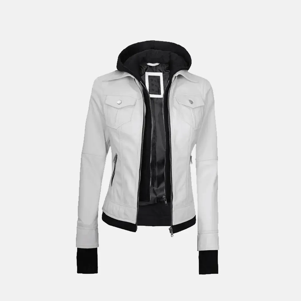 Lyra Lagoon Women's  Hooded Leather Jacket with Removable Hood