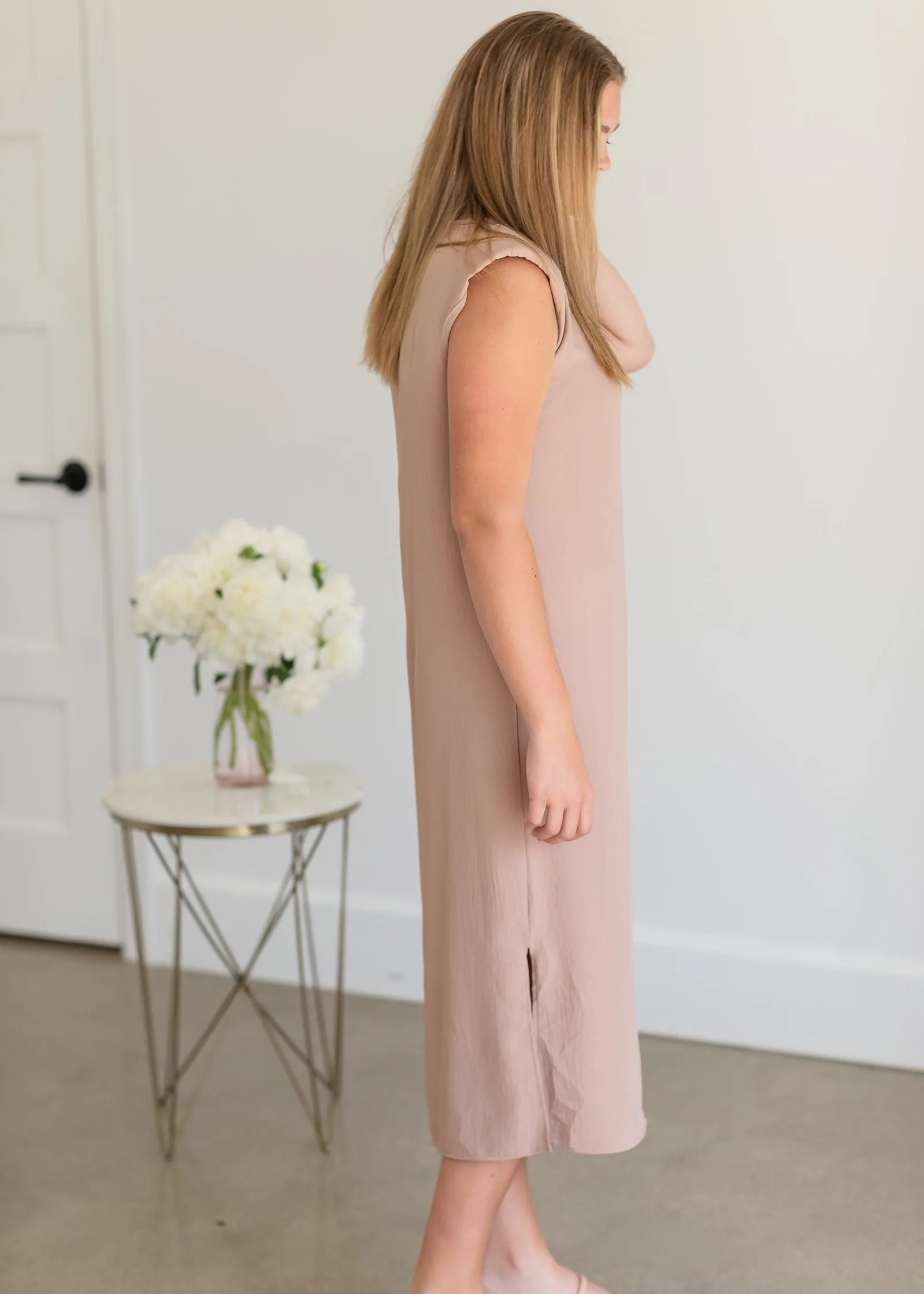 Mauve Shoulder Pad Sleeveless Maxi Dress - FINAL SALE