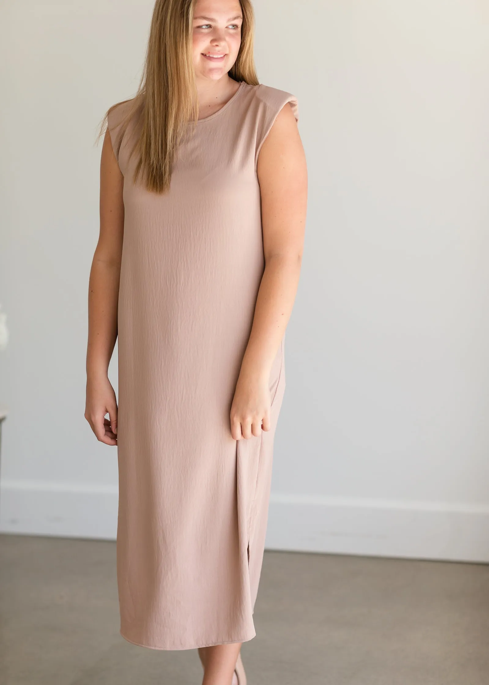 Mauve Shoulder Pad Sleeveless Maxi Dress - FINAL SALE