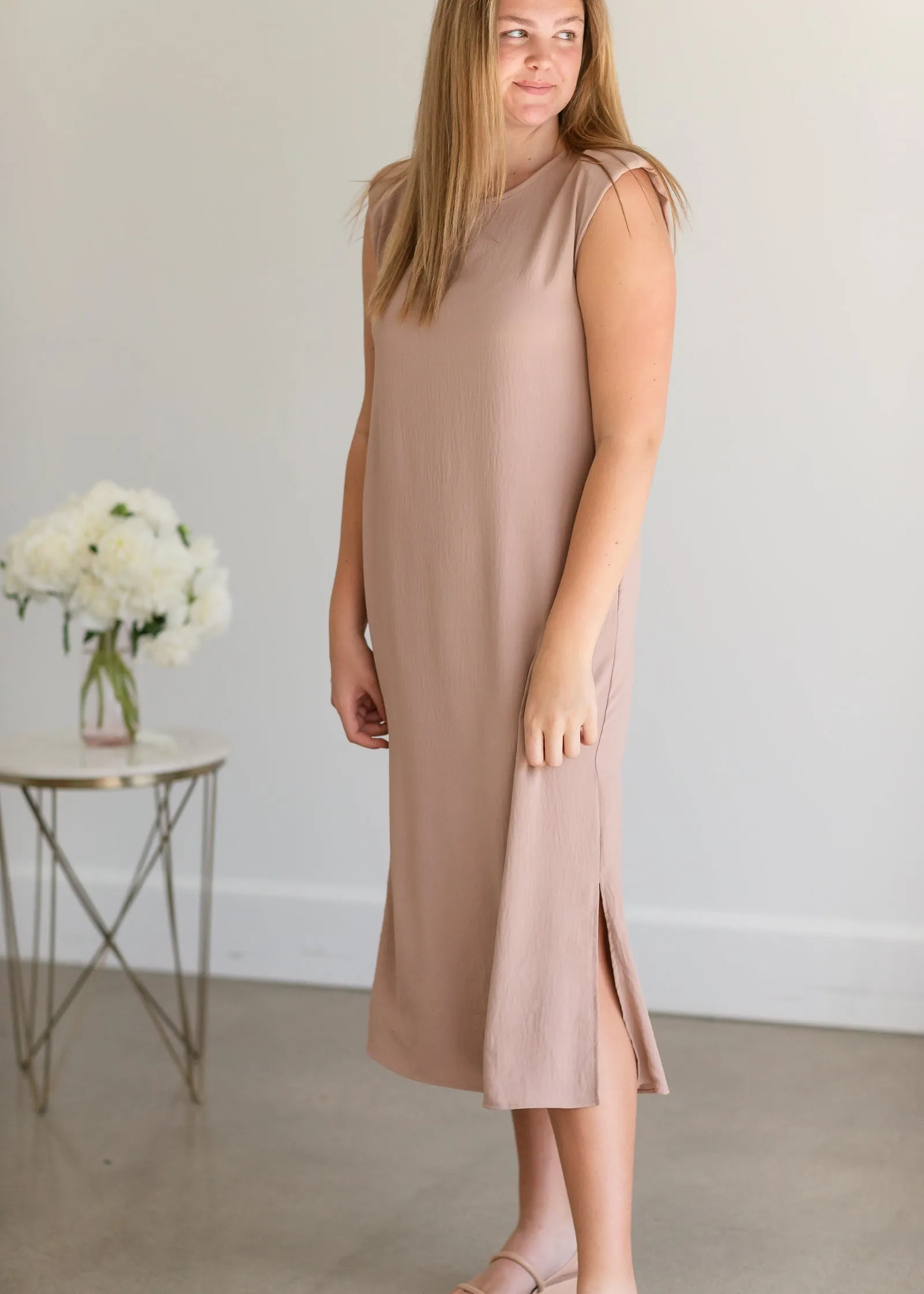 Mauve Shoulder Pad Sleeveless Maxi Dress - FINAL SALE