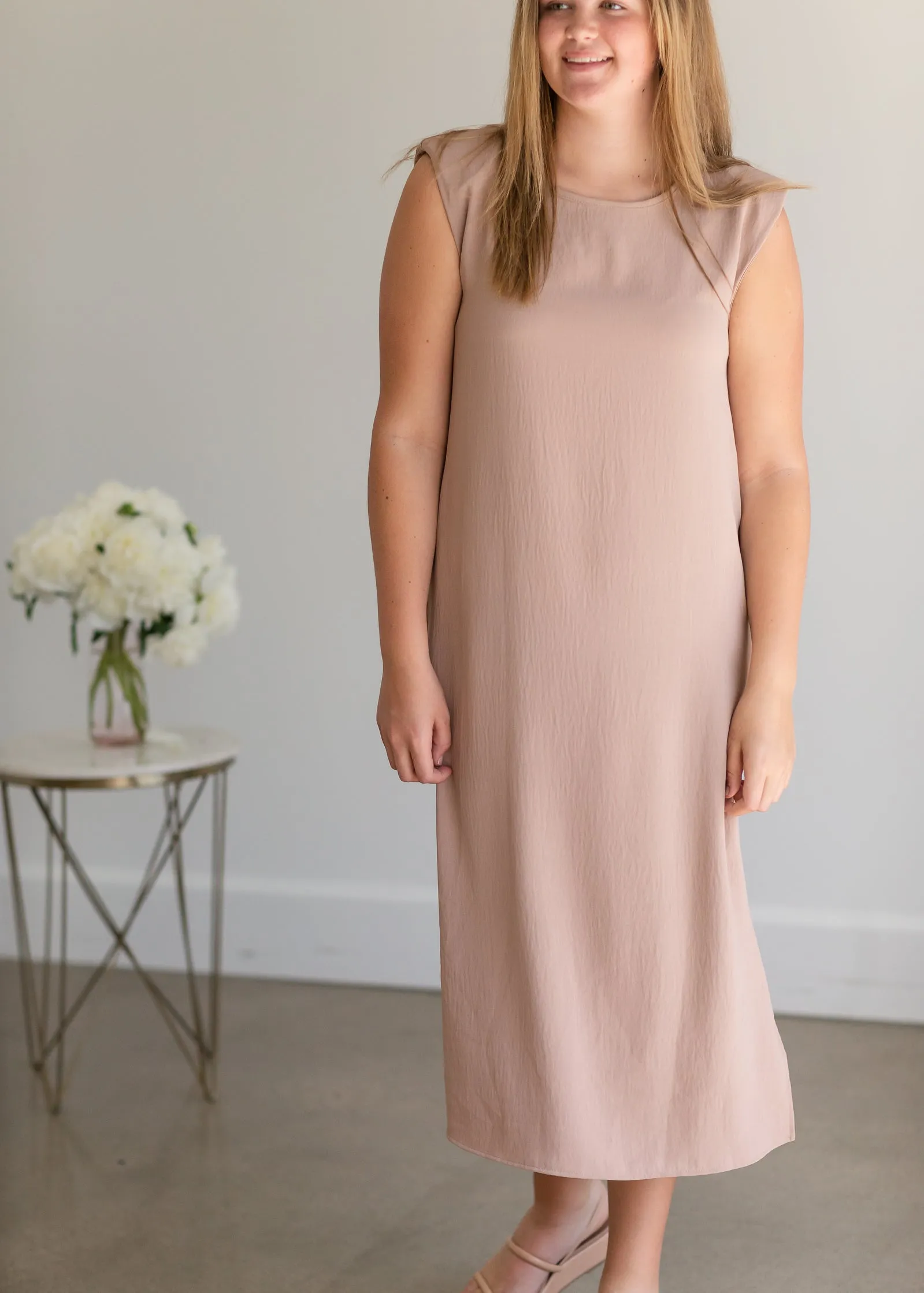 Mauve Shoulder Pad Sleeveless Maxi Dress - FINAL SALE