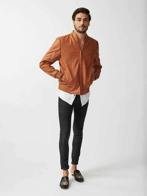 Mens Berlin Collarless Leather Jacket