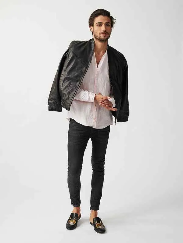 Mens Berlin Collarless Leather Jacket