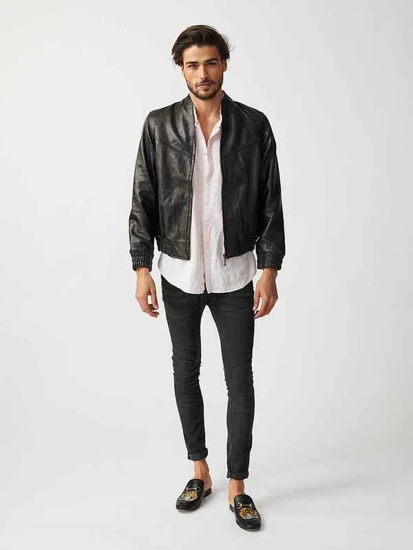 Mens Berlin Collarless Leather Jacket