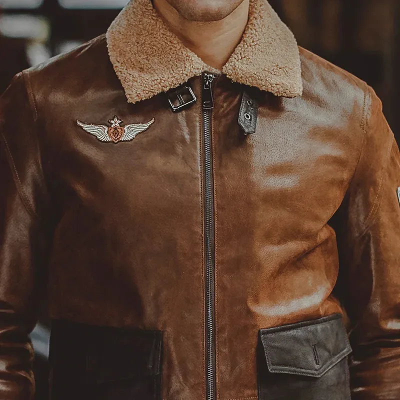 Men's Genuine Leather Aviator Jacket