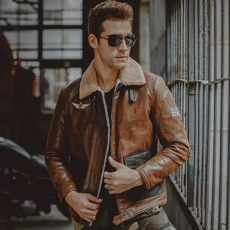 Men's Genuine Leather Aviator Jacket